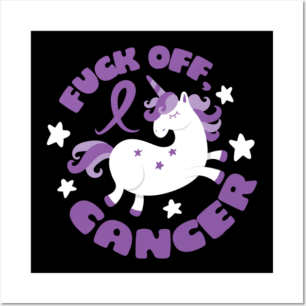 Fuck Off Cancer Funny Quote with Unicorn Wall Art by jomadado